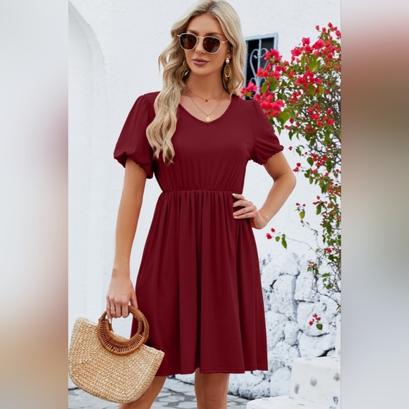 V-Neck Balloon Short Sleeve Dress. Hit The Like ♡ Button For SALE Price - Picture 4 of 4